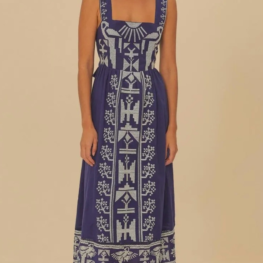 New Farm Rio Tropical Bird Blue & White Bow Dress Macaw 🦜 purchased in Brazil